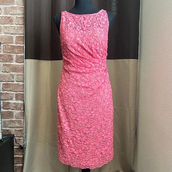 aidan mattox pink sequin dress NWT $295 Aidan Mattox Pink Blush One Shoulder Sequin Tie Waist Empire Dress  4